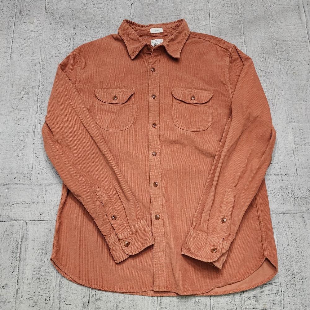 J. Crew Garment Dyed Corduroy Workshirt Heavyweight Men's L Slim in Orange‎